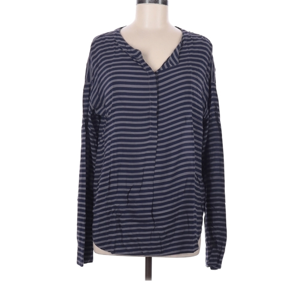 Splendid‎ Women's L Striped Long Sleeve Henley Blouse Preppy